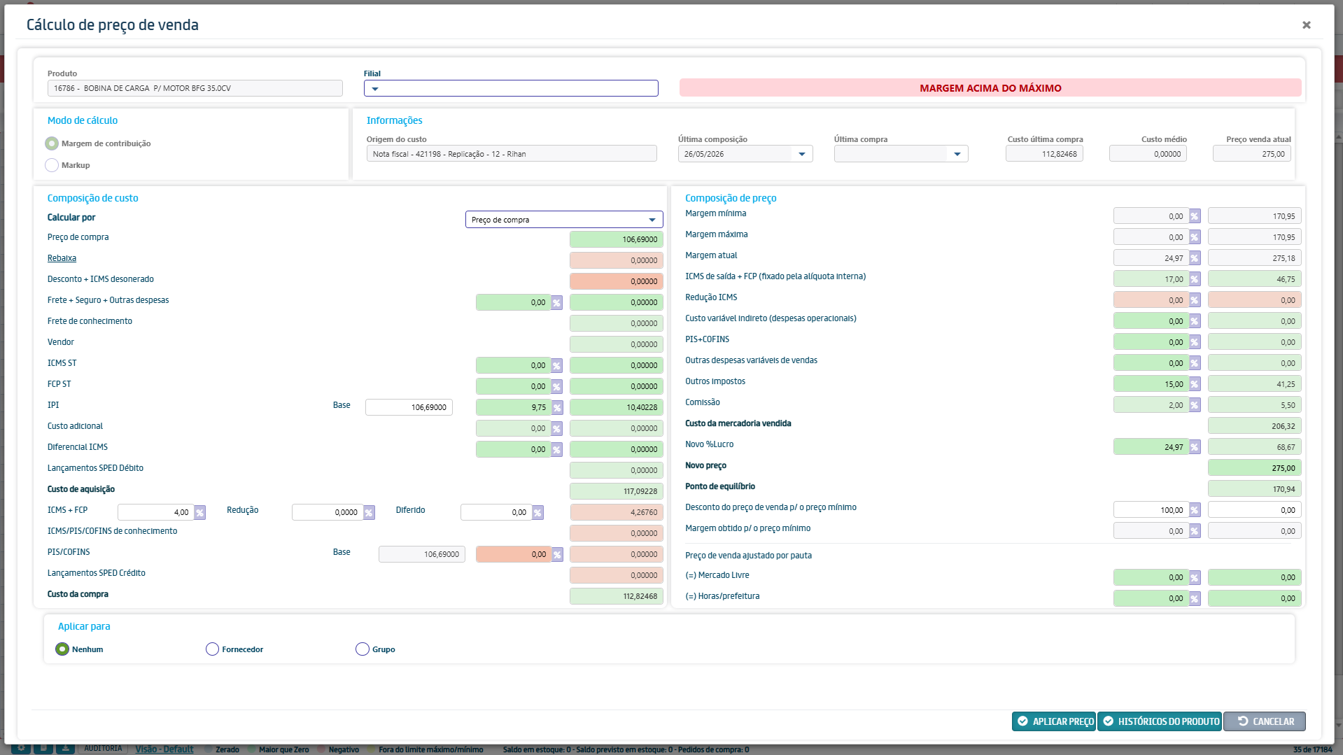 Tela do sistema ERP da Otimizer — 1