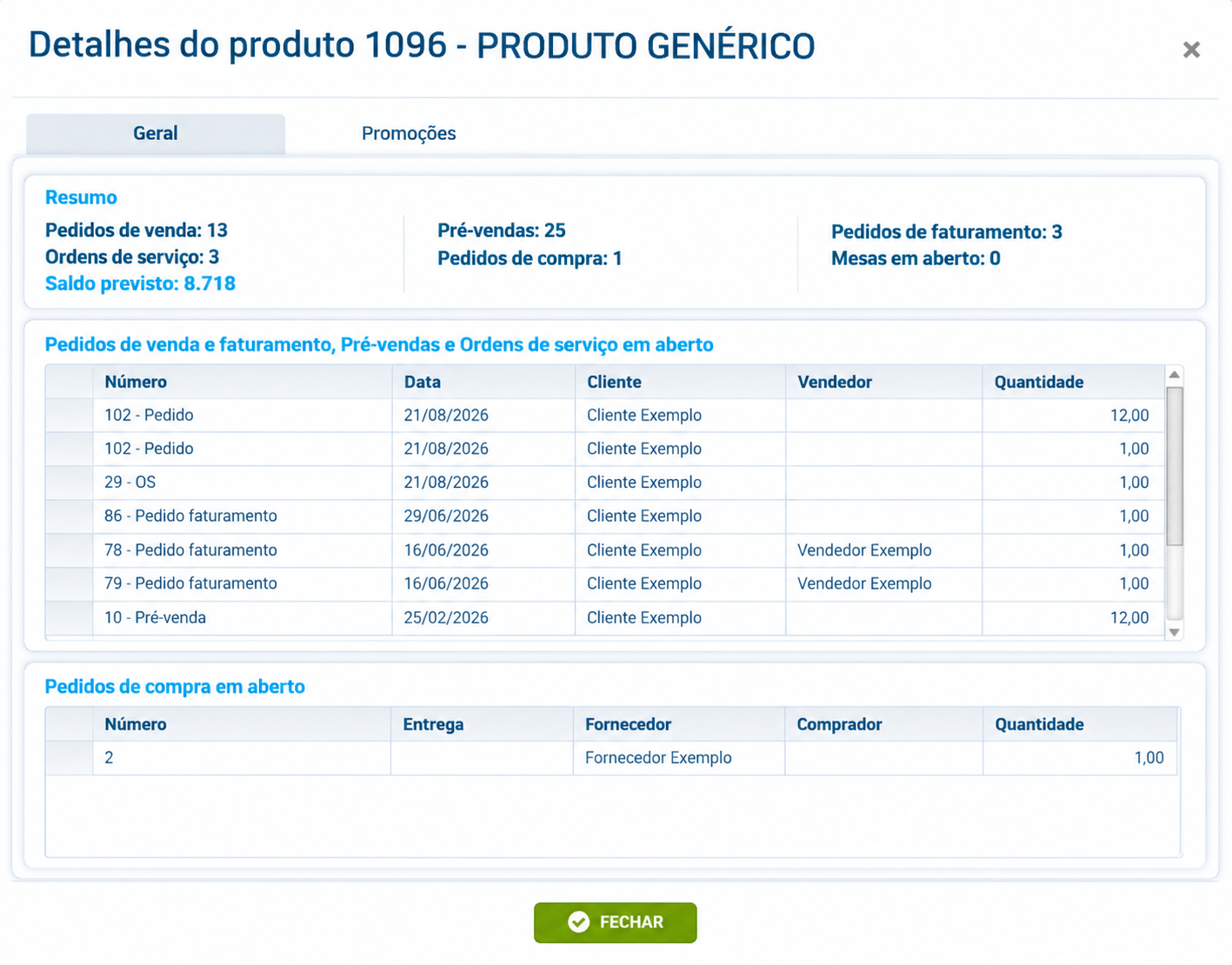 Detalhes do produto no ERP para peças e componentes industriais